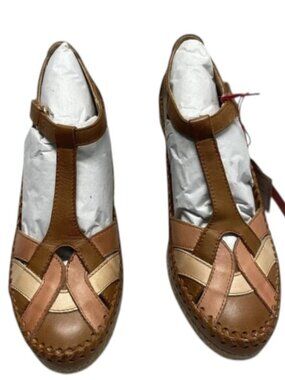 NEW PIKOLINOS Vila Wedge Sandals Brandy Leather Size 5.5-6
